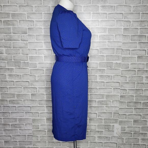 Vintage 80s Peri Petites Blue & Metallic Square Print Dress, size 14 - Picture 3 of 7